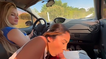 Three Babes Indulge In A Car Ride And Deepthroat Session